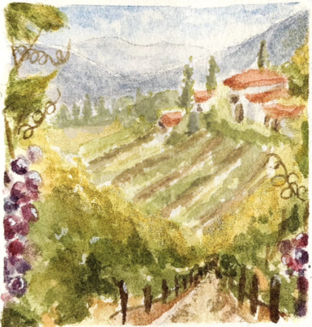 Wednesday 9/23,  5:30-7PM (CST) Beginner Watercolor Class- Vineyard Vignette- Napa
