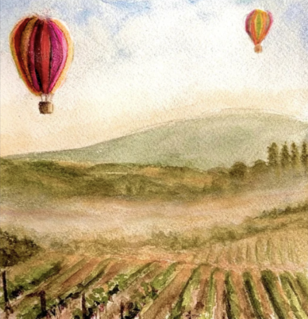 Wednesday 9/9 ,  7:30-9 PM (CST) Intermediate Watercolor Class- Hot Air Balloons over Napa Vineyards