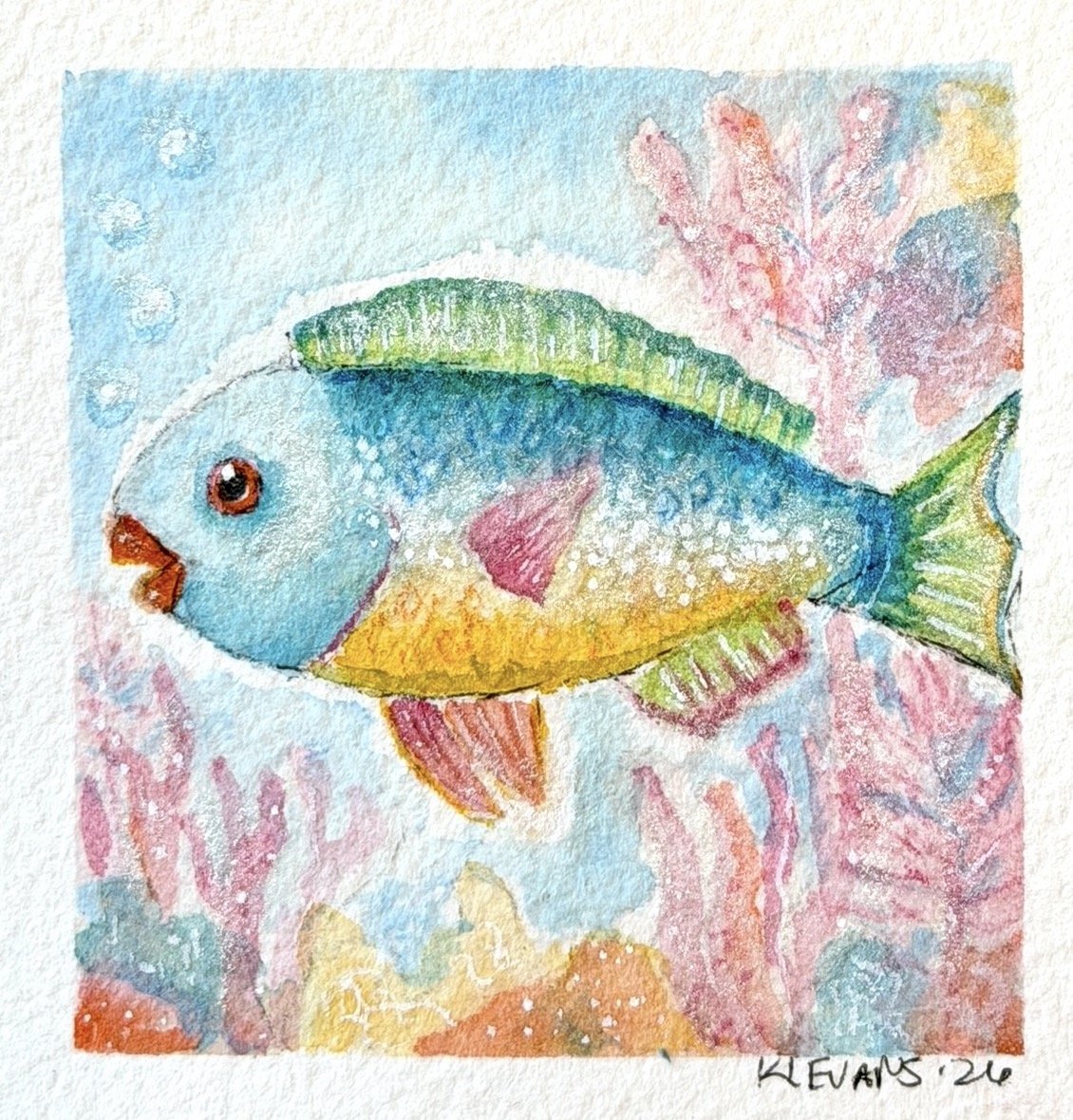 Wednesday 8/19,  5:30-7PM (CST) Beginner Watercolor Class- Vibrant Parrotfish