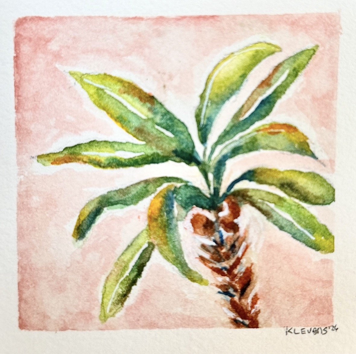 Wednesday 8/5 ,  5:30-7 PM (CST) Beginner Watercolor Class- Funky Palm Tree