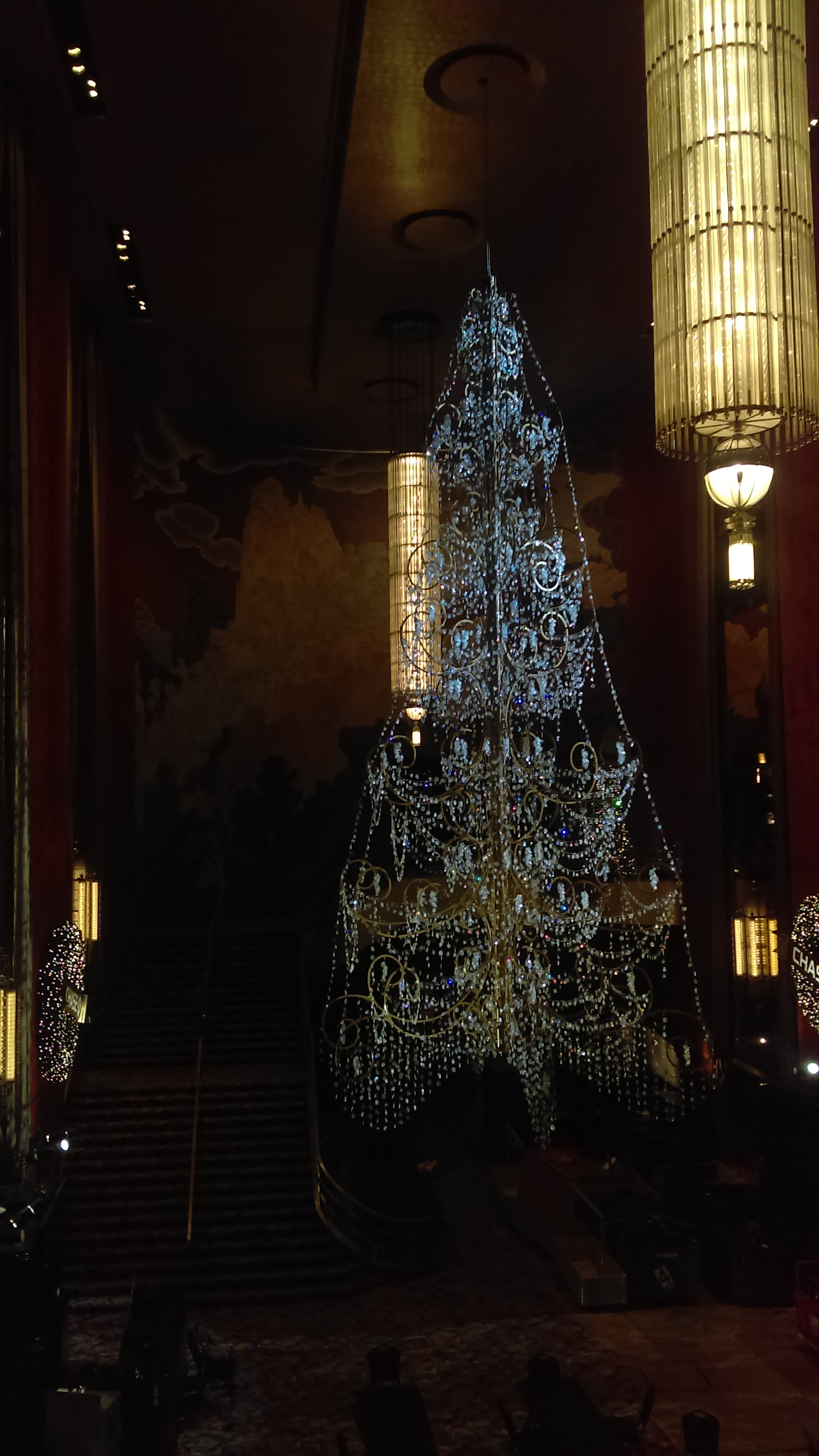The Christmas decor was already installed on our first day of tech rehearsal. 