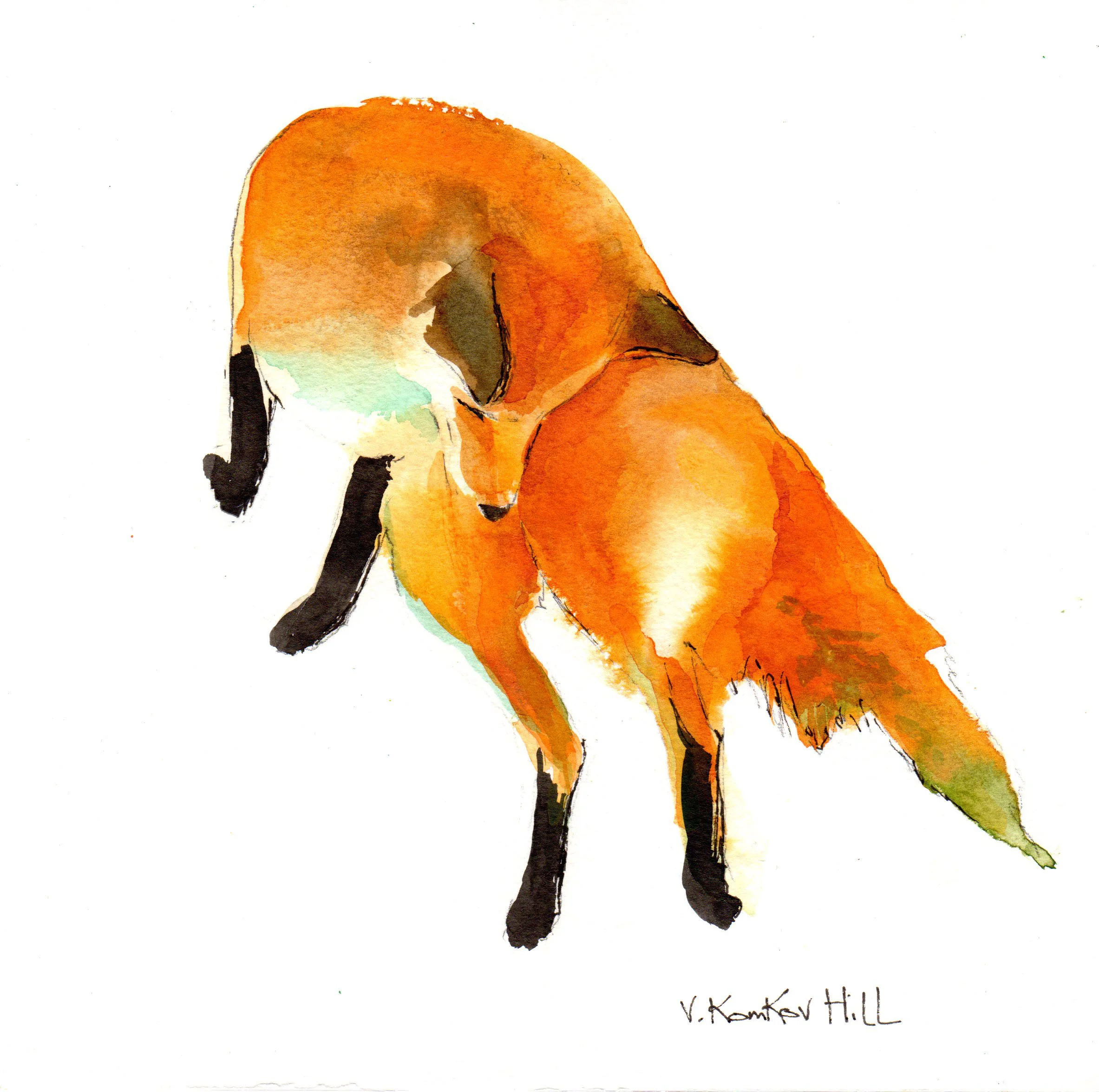 Pouncing Fox. acrylic on watercolour paper. 2016
