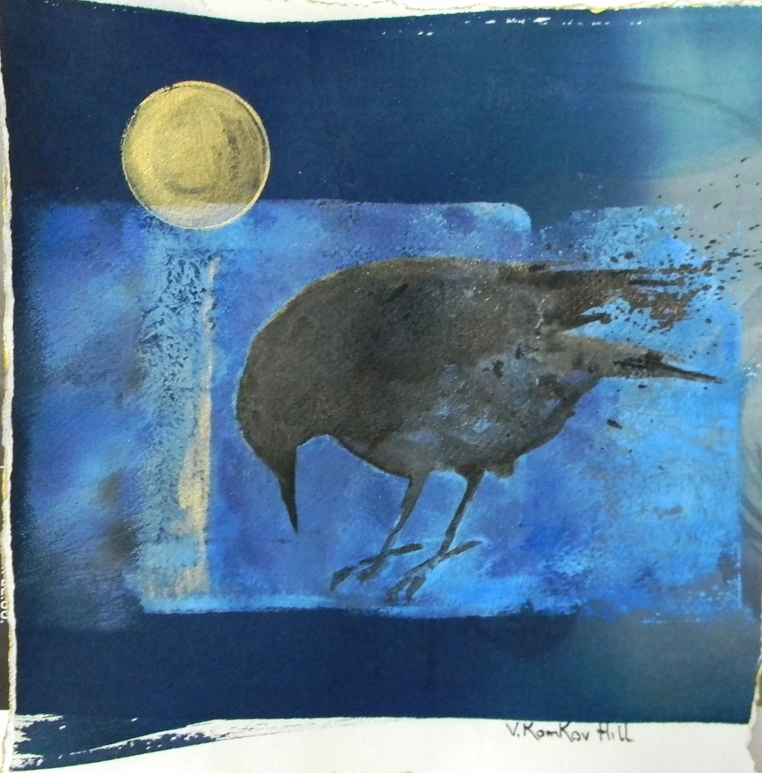 Crow and Moon-acrylic on watercolour paper. 2016
