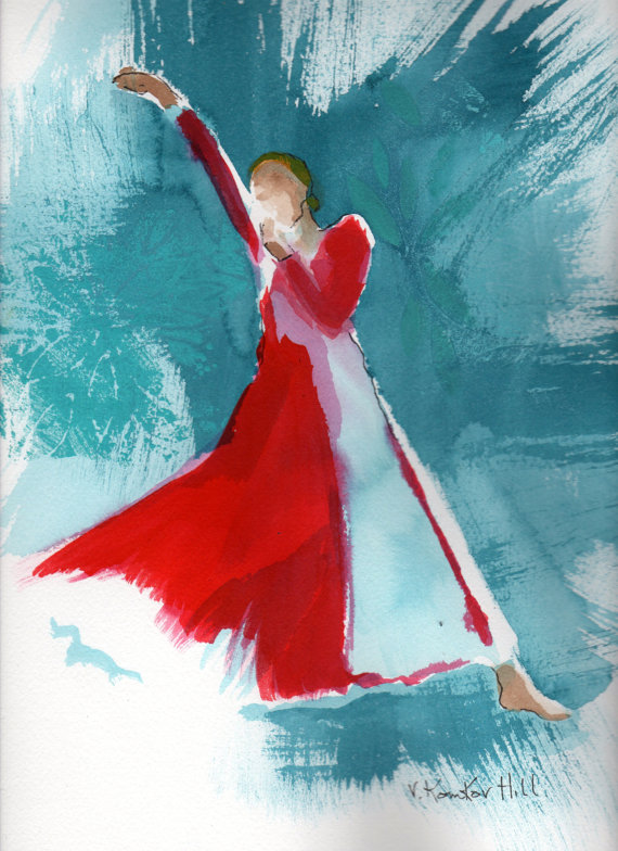 Dancer in Red-acrylic on watercolour paper. 16" x 20". 2014