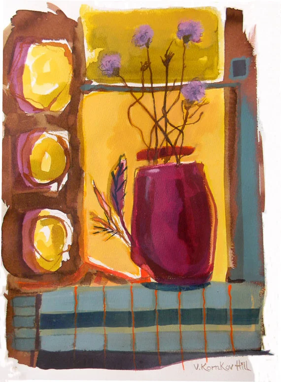 Wildflowers in Vase-acrylic on watercolour paper. 2014