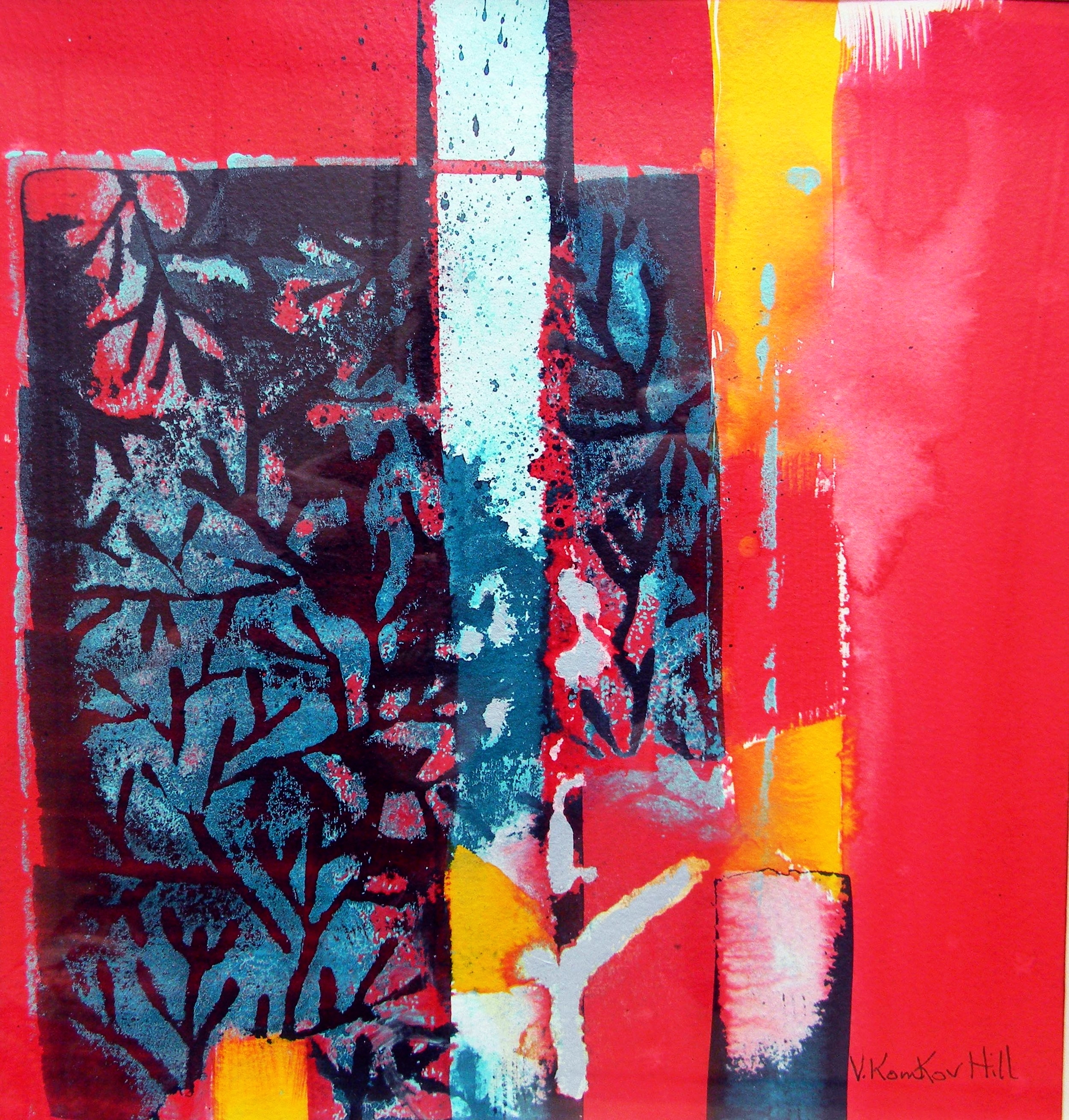 Tinderbox-2015 Acrylic on watercolour paper. 9" x 10", framed to 20" x 20"
