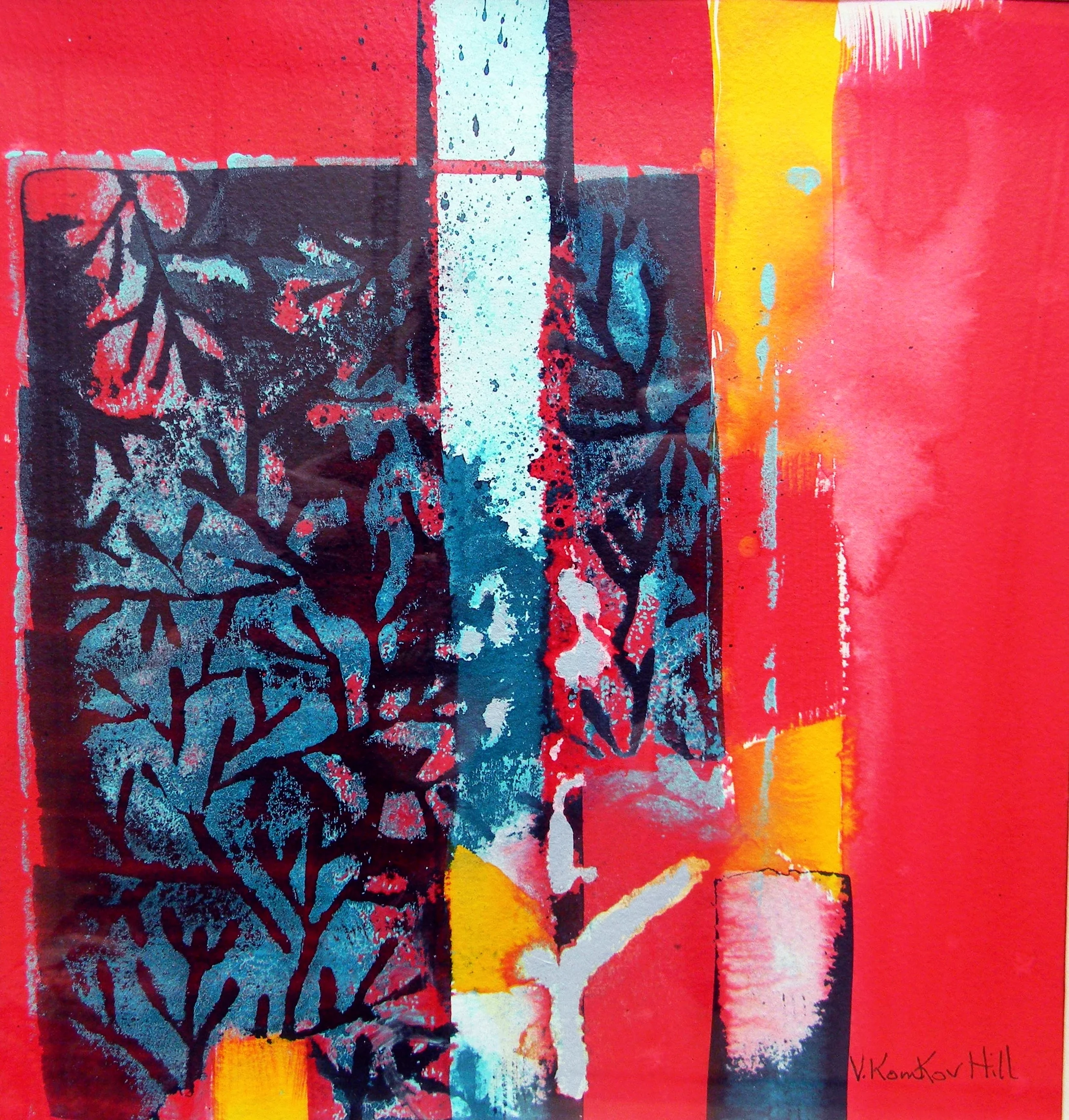 Tinderbox-2015 Acrylic on watercolour paper. 9" x 10", framed to 20" x 20"