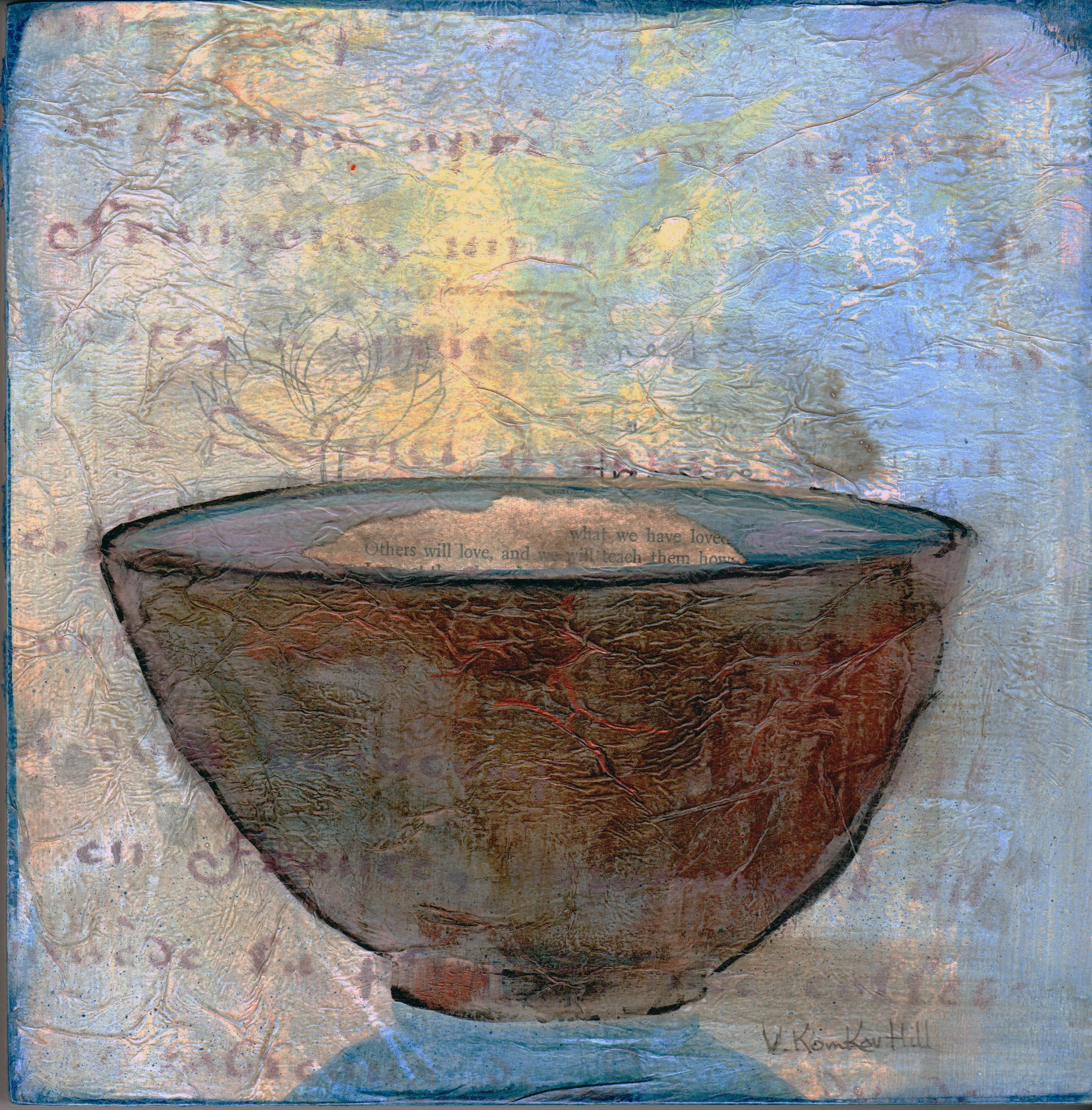 Empty Bowl #2- acrylic and collage. (2016) 8" x 8"