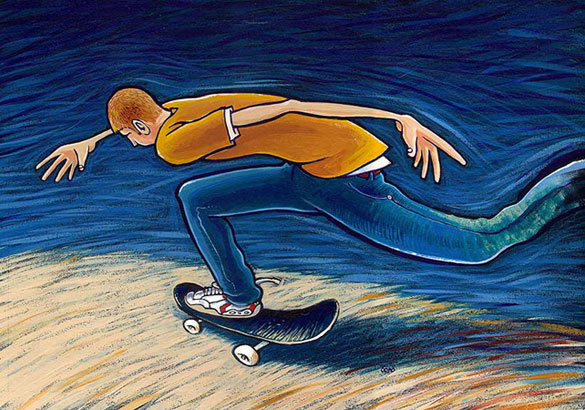 Illustration of Ron Whaley for a Big Brother Magazine feature. Acrylic and wax pencil on board, 15" x 20"