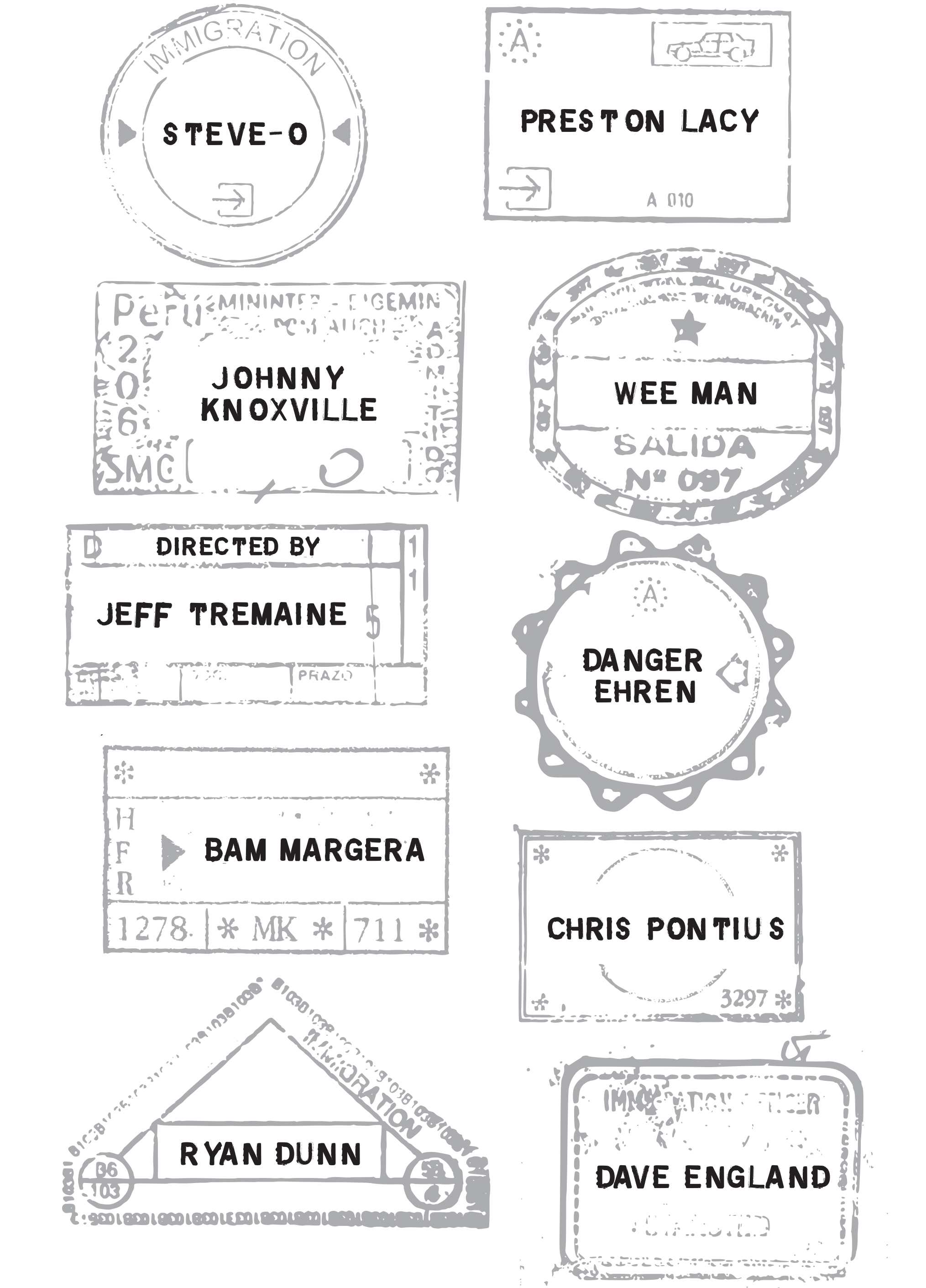 Graphic comps eventually used in the opening sequence of Jackass 3.5.