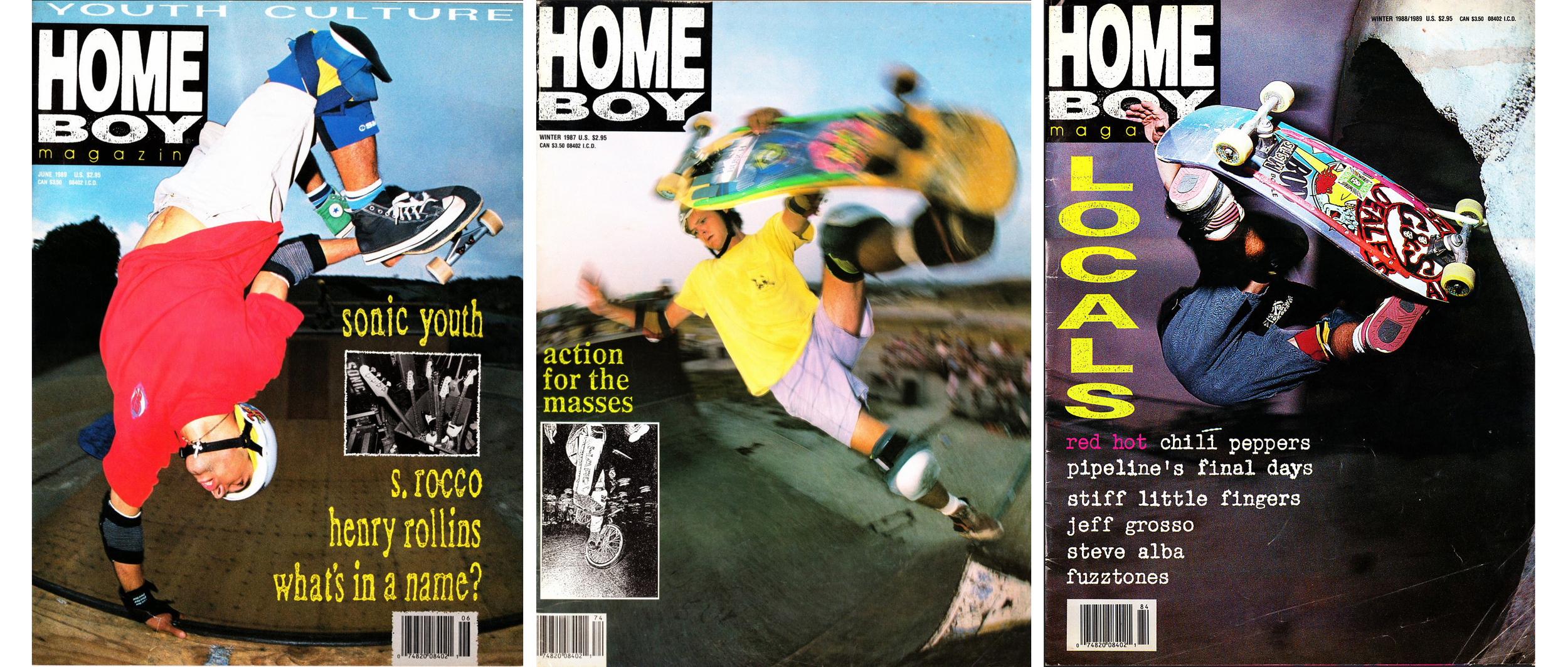  Covers for Homeboy Magazine , co-created by Jenkins, Mark Lewman and Spike Jonze . 1988-1990