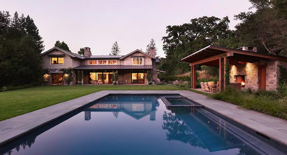 Rear Exterior View of Country Style Portola Valley Home