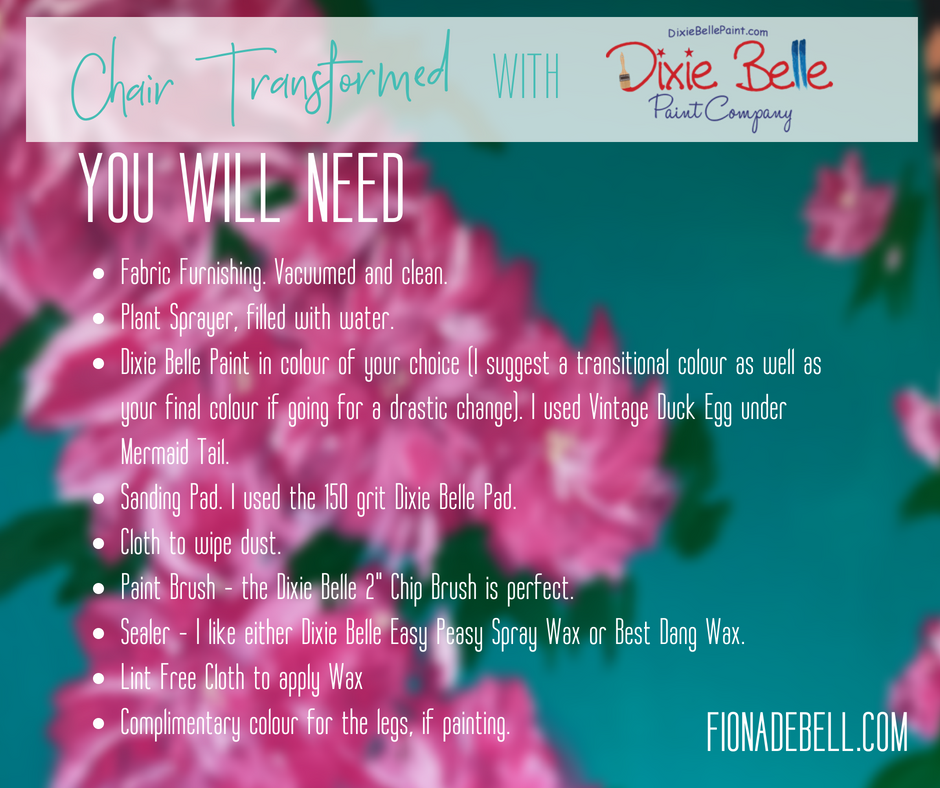 List of items you will need to paint an upholstered chair. | fionadebell.com
