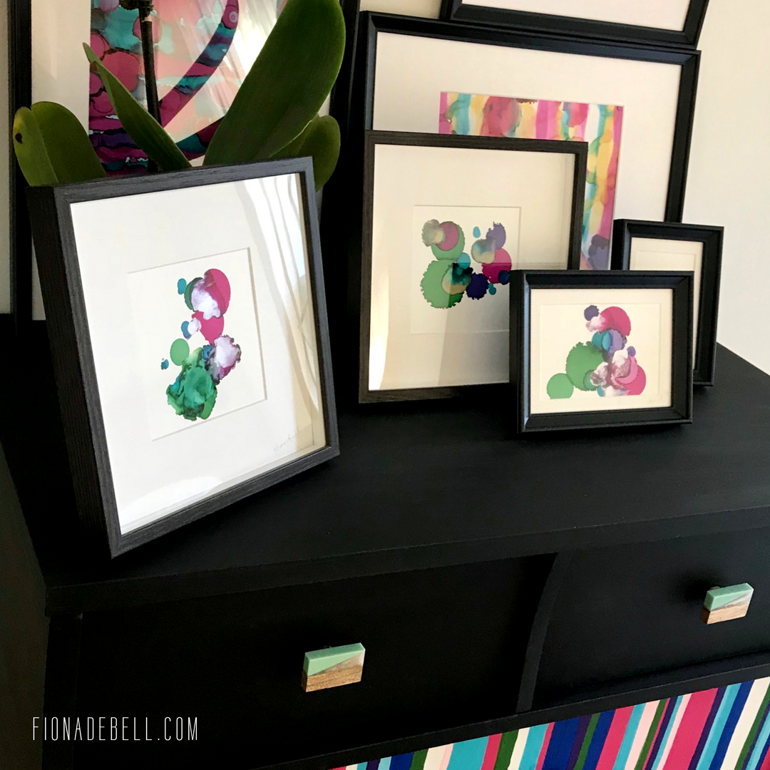 Fiona Debell shows her mini artworks on a dresser display. | fionadebell.com