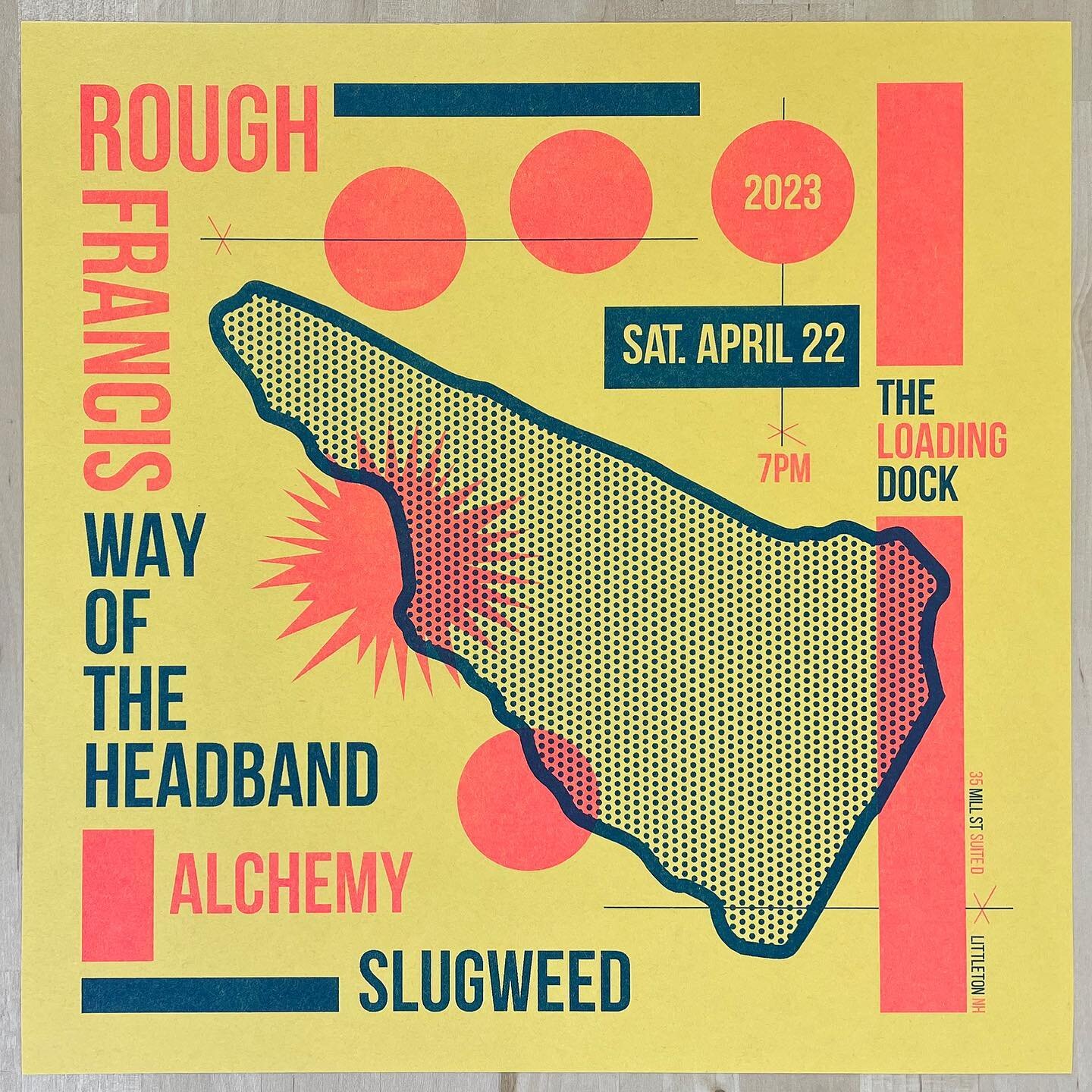 We worked with @bobbyhackneyjr of @roughfrancis on this killer poster he designed for their upcoming show at @theloadingdocknh in Littleton with @wayoftheheadband, @alchemyhc, and @slugweed_official. Don&rsquo;t miss it!

#risograph fluorescent pink 