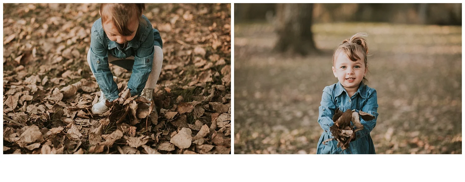 girl throwing leaves in autumn photoshoot