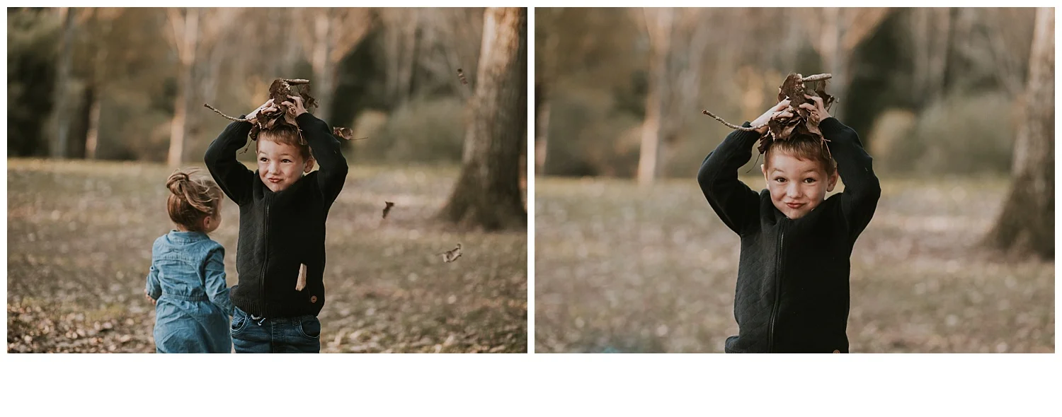 leaf throwing autumn photoshoot