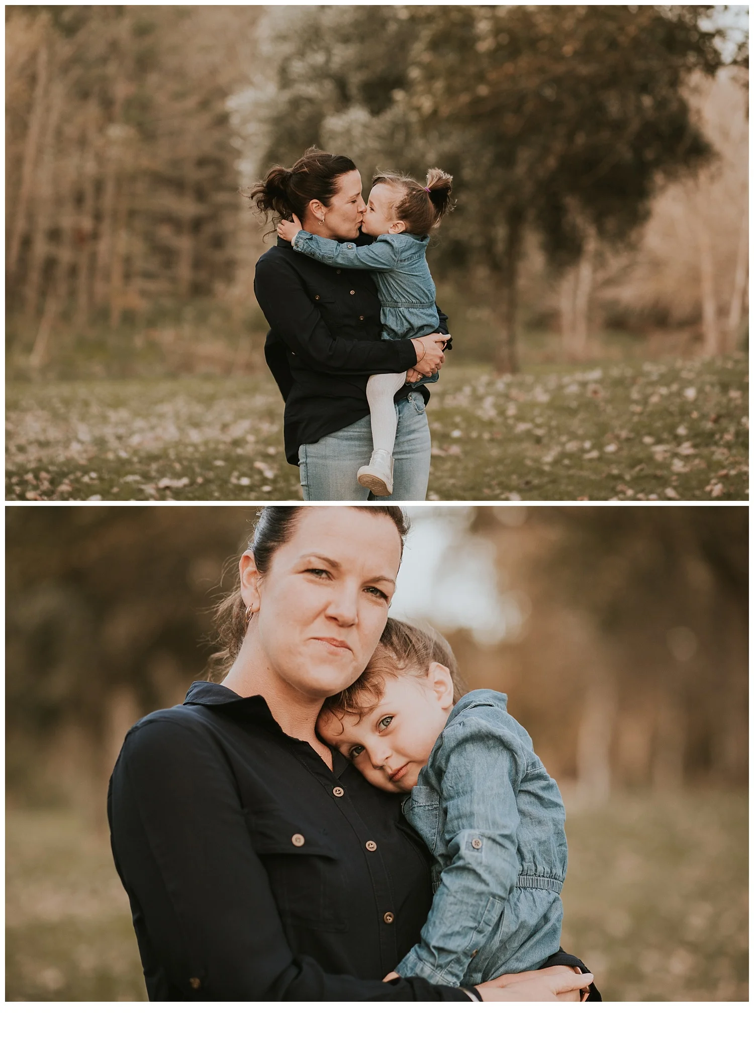 mother and daughter hugging in photoshoot