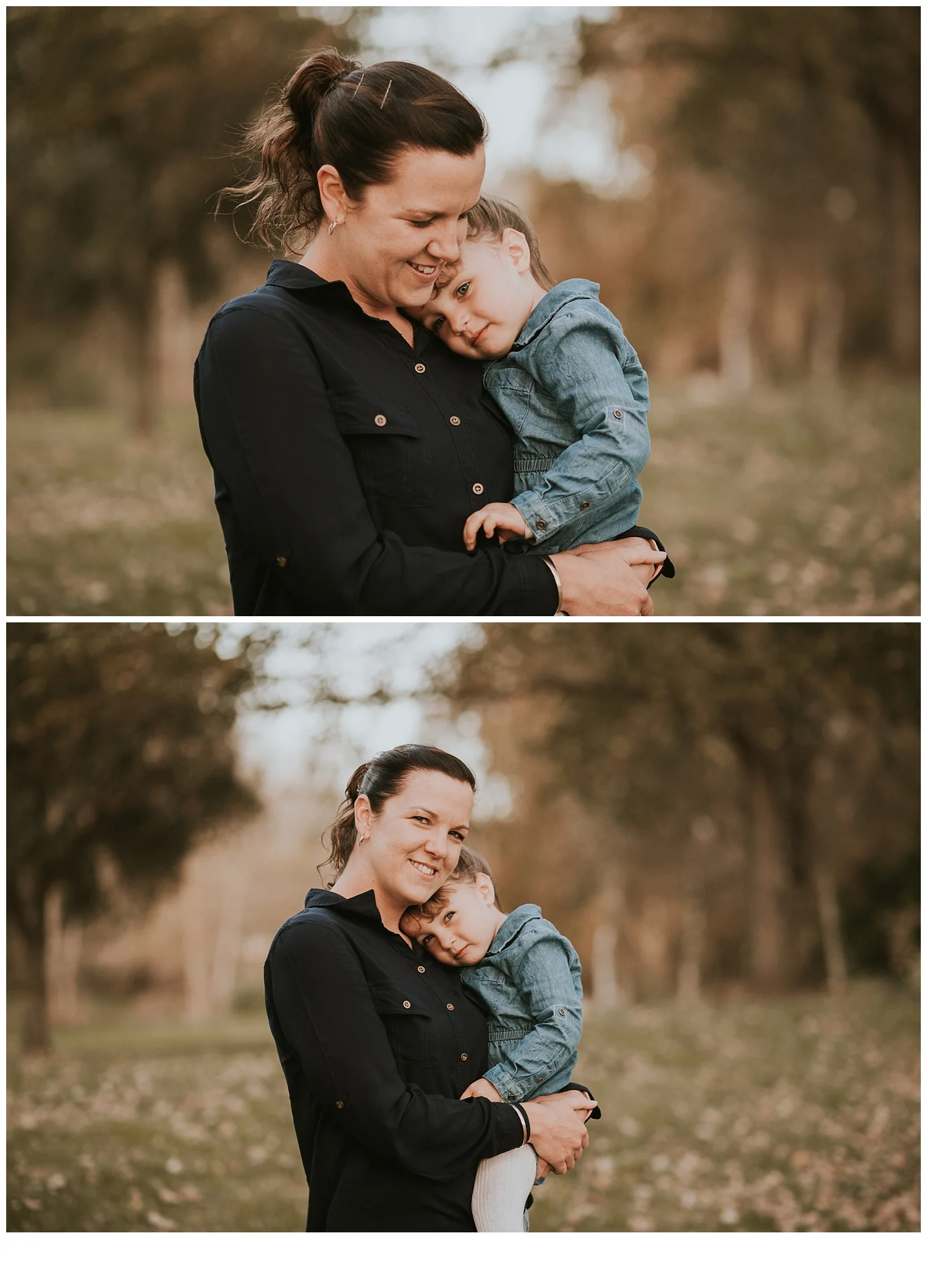 mother and daughter hugging in photoshoot