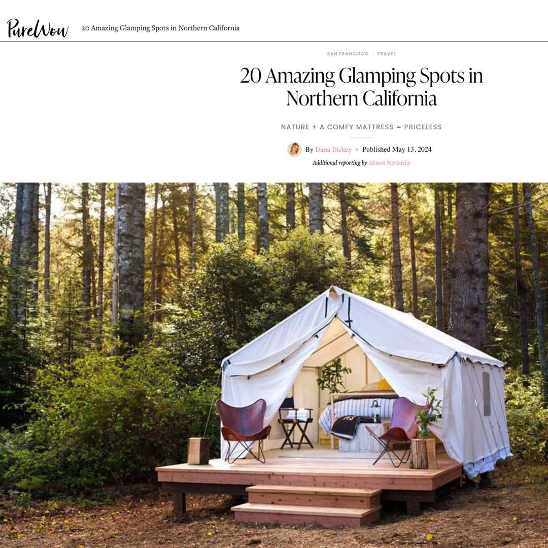 It&rsquo;s us! Topping the list of PureWow&rsquo;s 20 Best Glamping Spots in Northern California - Need a weekend getaway? 🏕️ Now&rsquo;s the perfect time to go glamping along the coast at Mendocino Grove - full article linked in profile.

#press #p