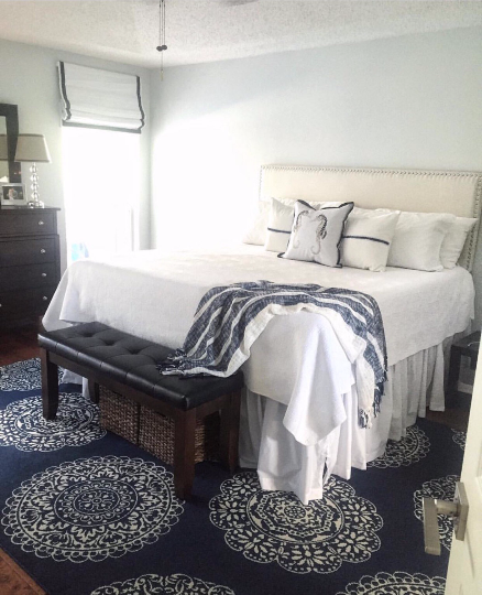Florida- White Canvas Roman Shades With Navy Grosgrain Ribbon Trim