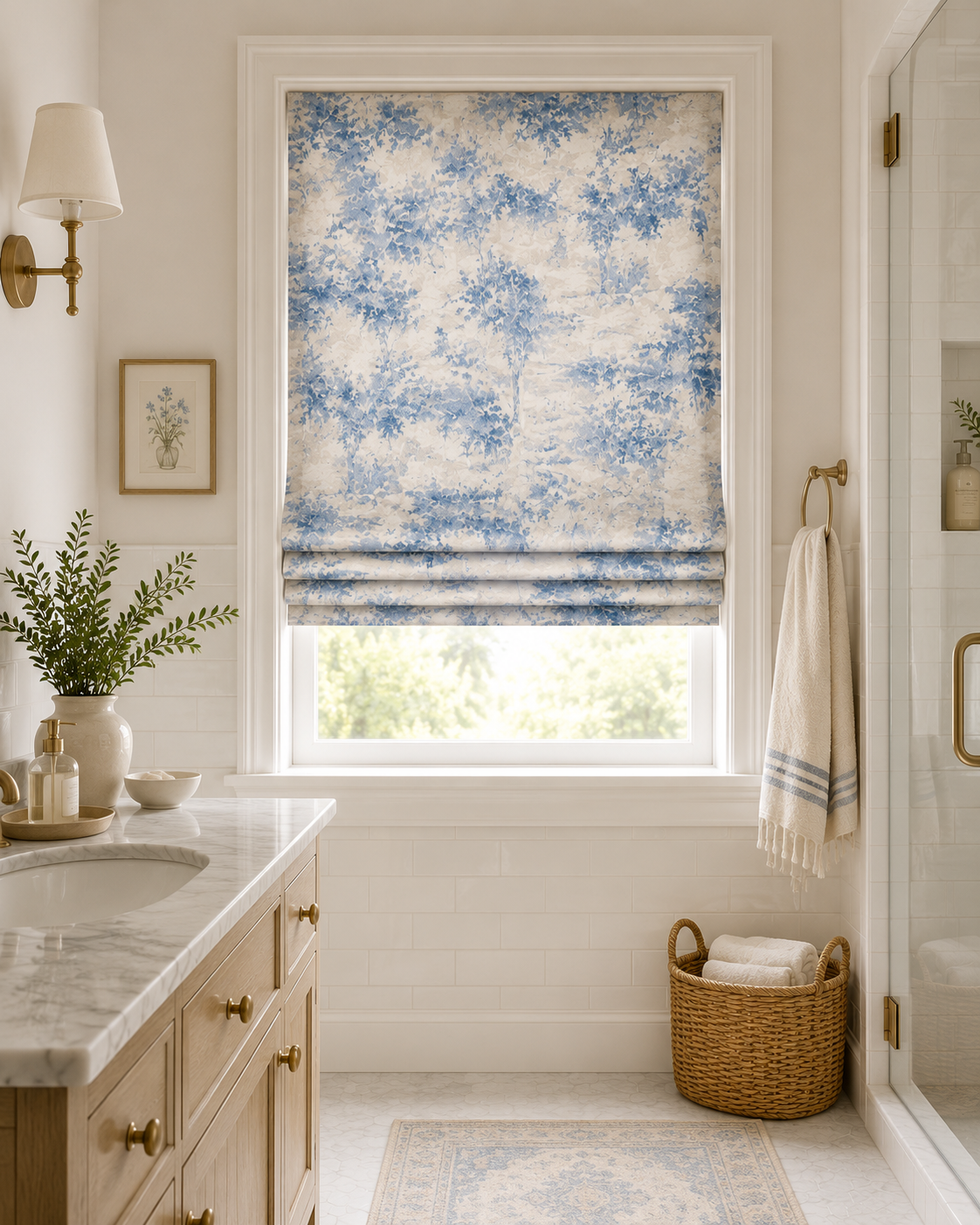 Custom Roman Shade Made With Pottery Barn Fabric, Jardin Toile and Labor included