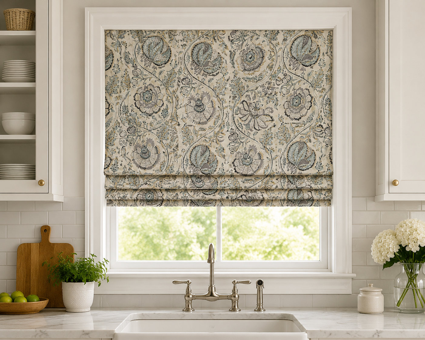 Custom Roman Shade Made With Pottery Barn Haylie Fabric, Fabric and Labor included