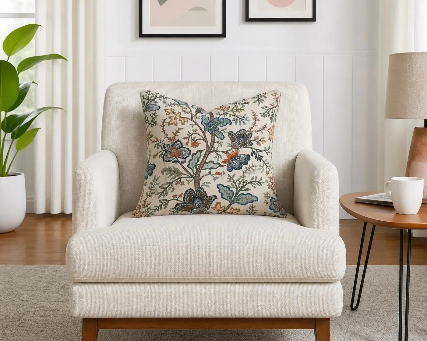 custom pillows on a chair using any fabric