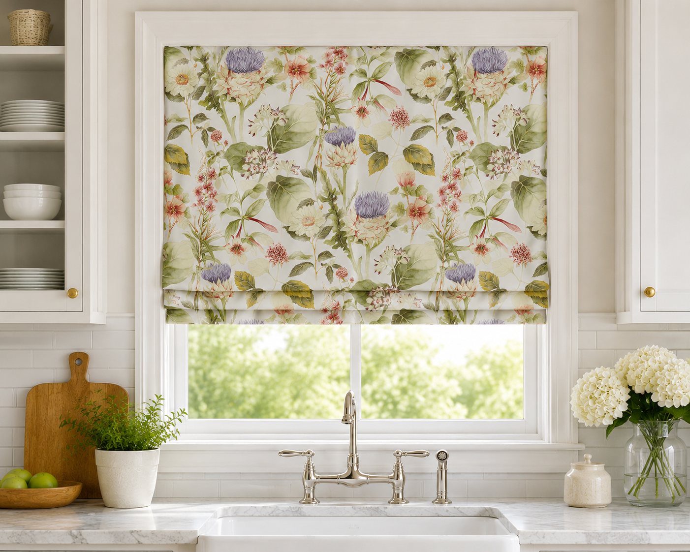 Custom Roman Shade Made With Pottery Barn Fabric, Thistle. Fabric and Labor included