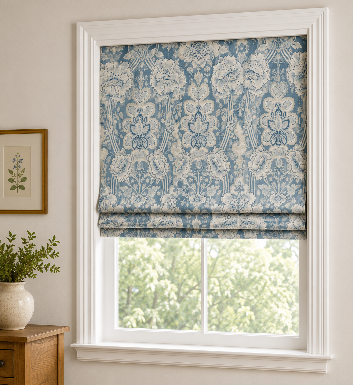 Custom Roman Shade Made With  Pottery Barn Fabric, Kravet Arboretum, Fabric and Labor included