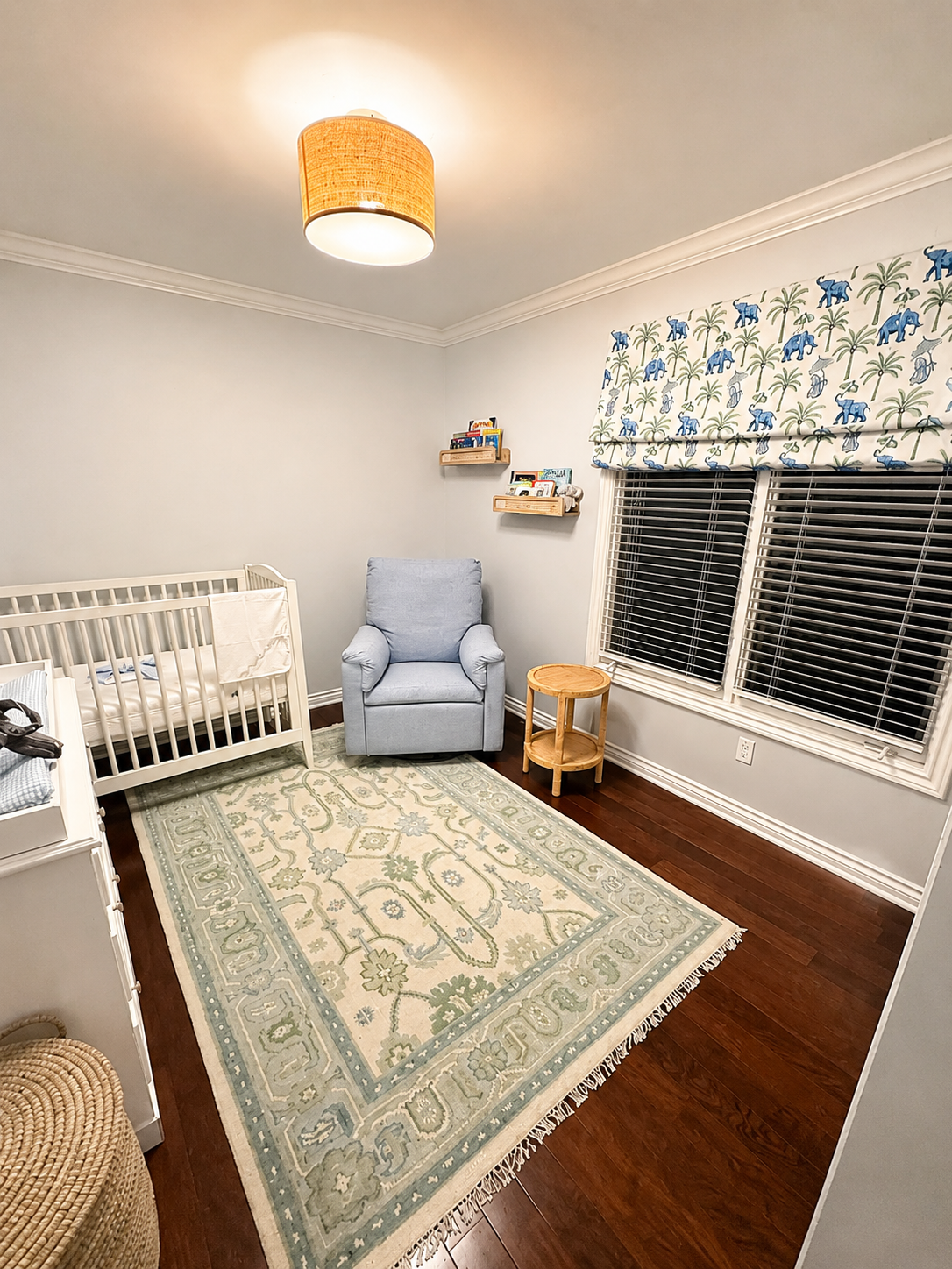 custom roman shades in a nursery.  made to order blackout shades
