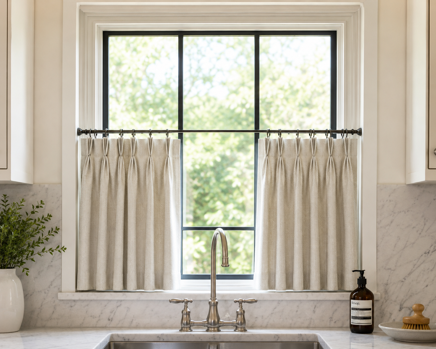 Pinch Pleat Cafe Curtain Using Your Own Fabric, Or Select One Of Ours. Up to 50" wide Per panel only (Copy)