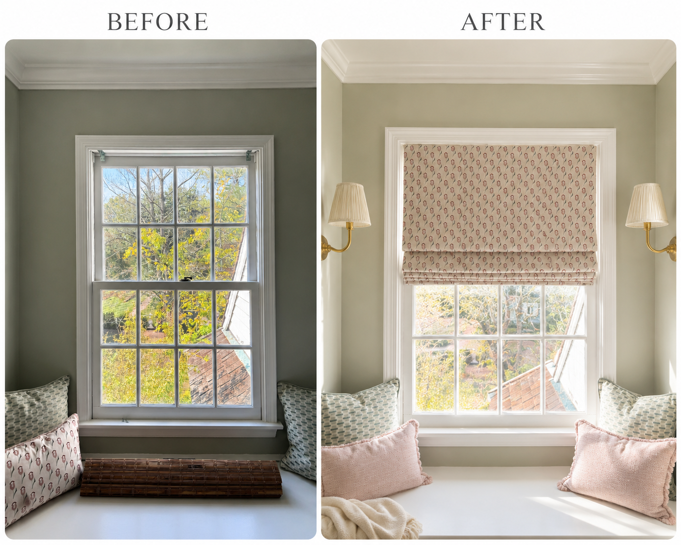 Before and After of a roman shade transformation