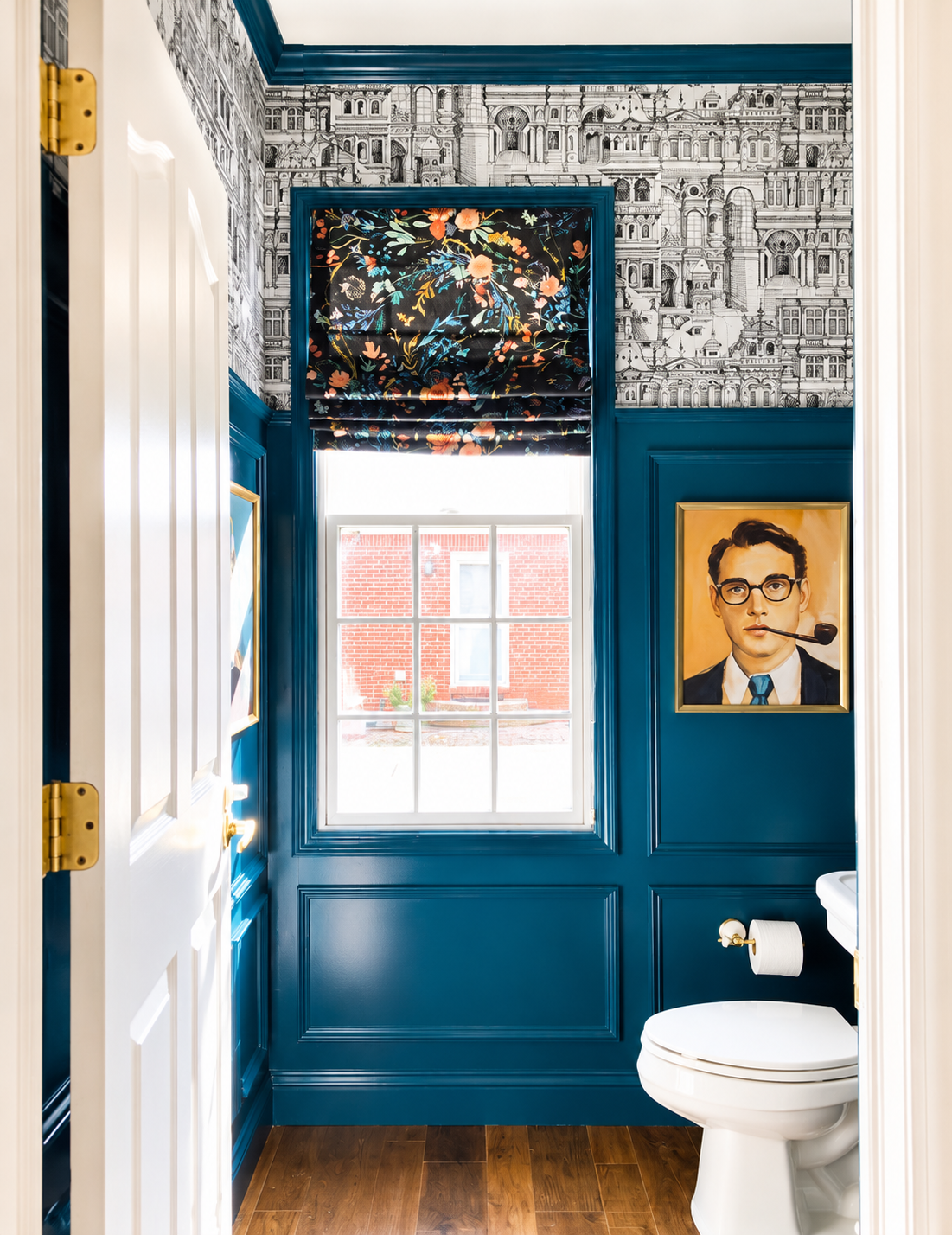 Haneens Haven, a well known designer, had us create this bathroom roman shade for her home using Spoonflower fabric
