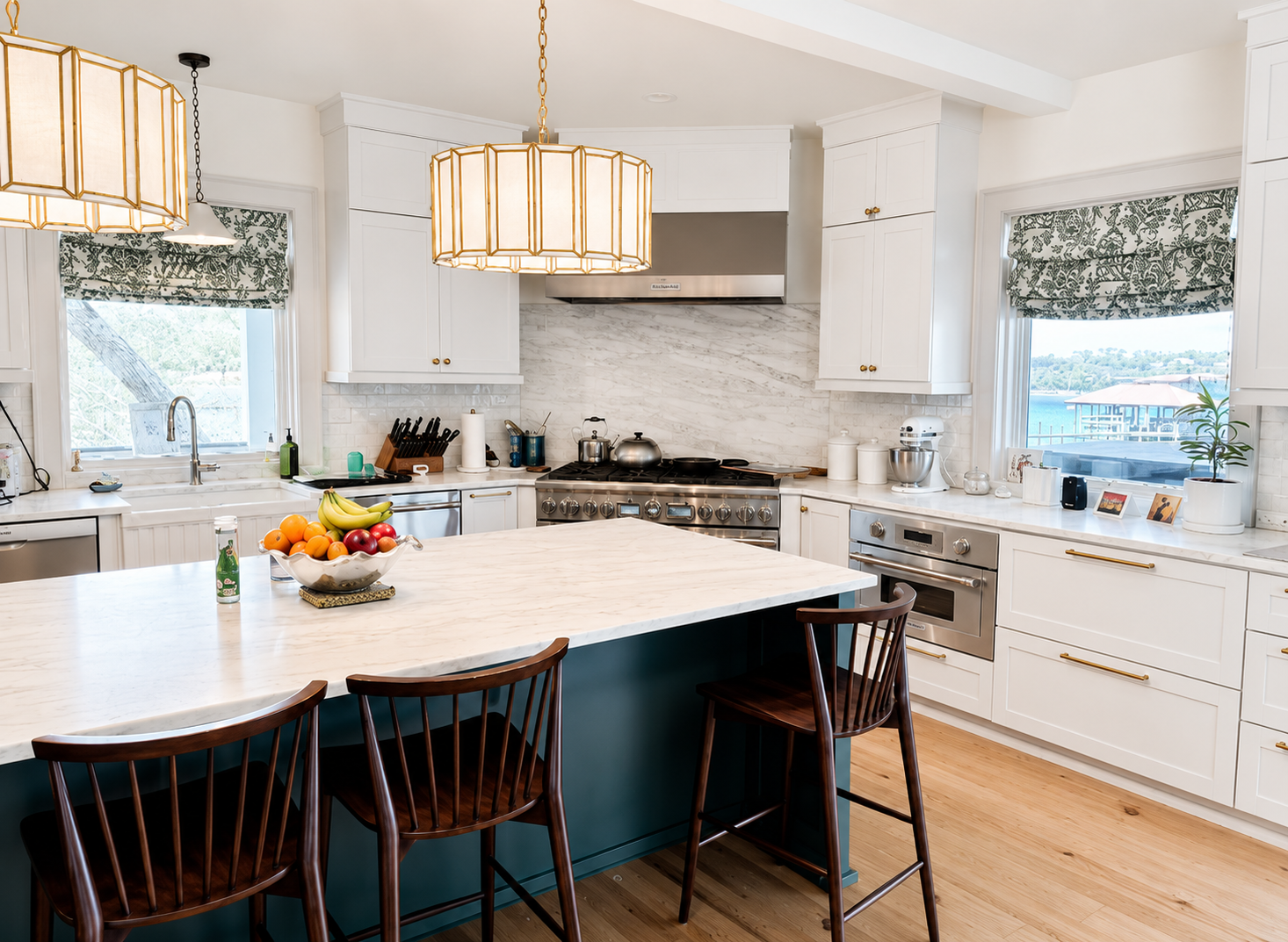 custom roman shades in a kitchen window
