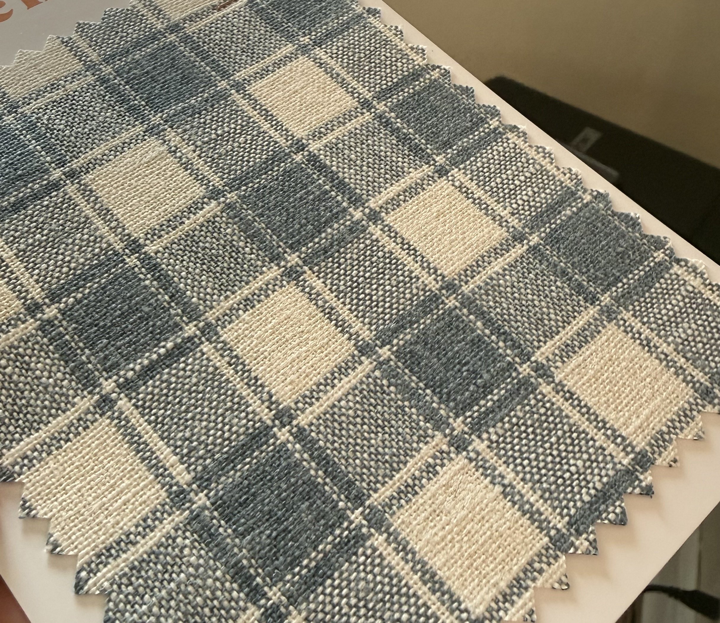 Plaid bule and white fabric for home decor
