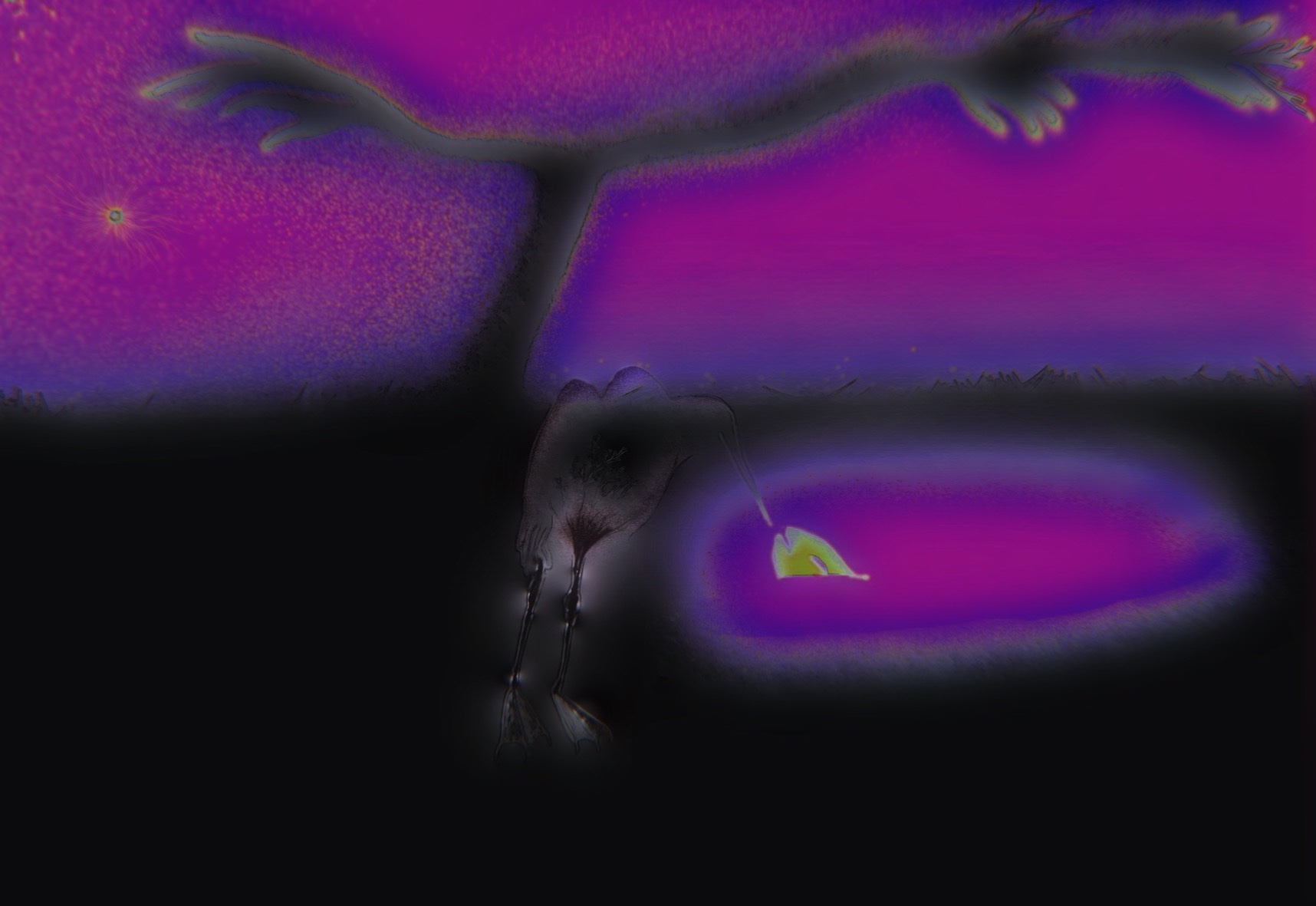Around this work that I made yesterday, 3 friends of mine looked over my shoulder to the screen of my phone. They spontaneously started to analyse the work. One saw a glass, a rose petal, a dove, a uterus, an alien landscape.