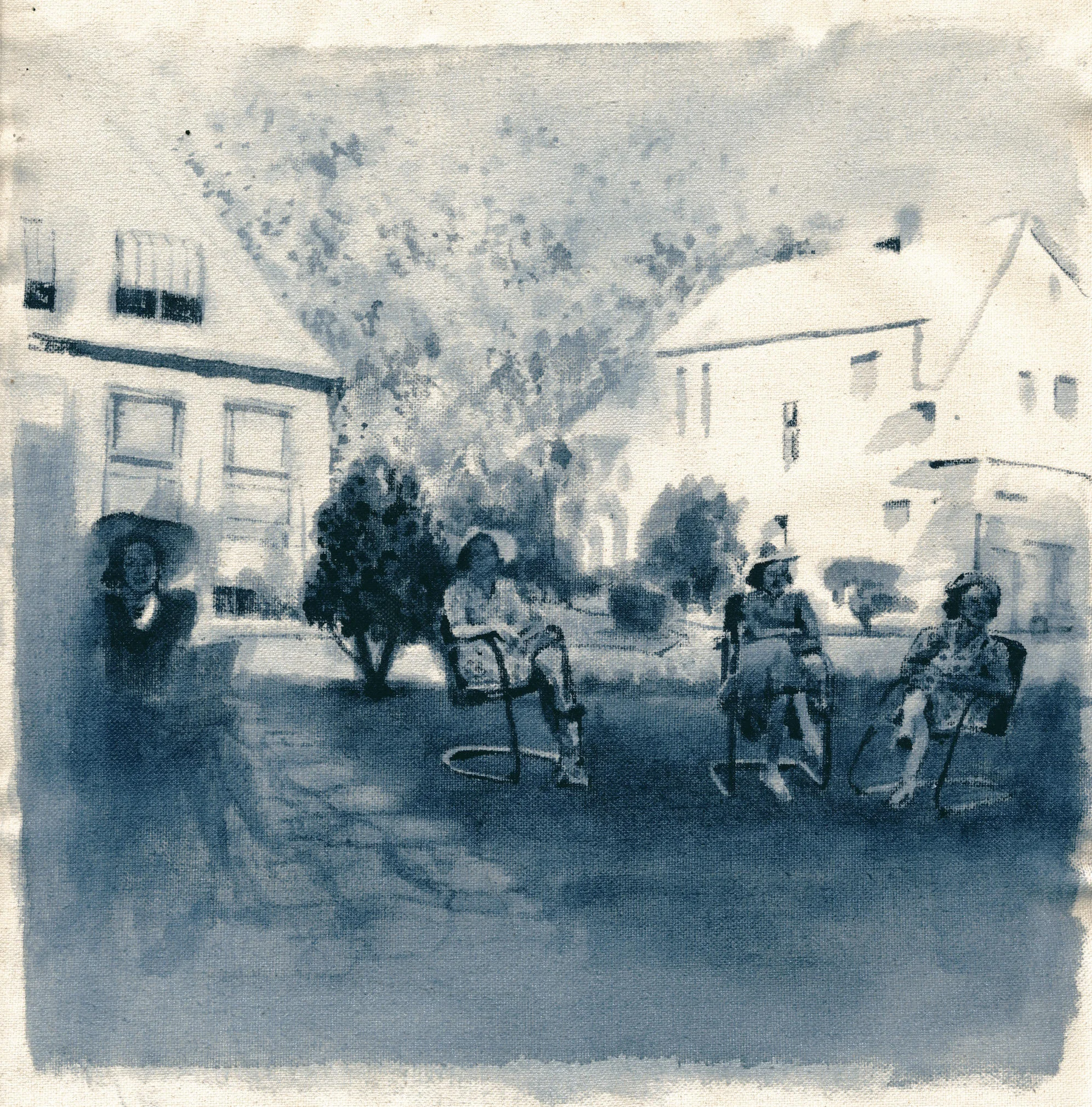 "Ancestors II," Indigo Ink on Canvas by Maggie Hubbard