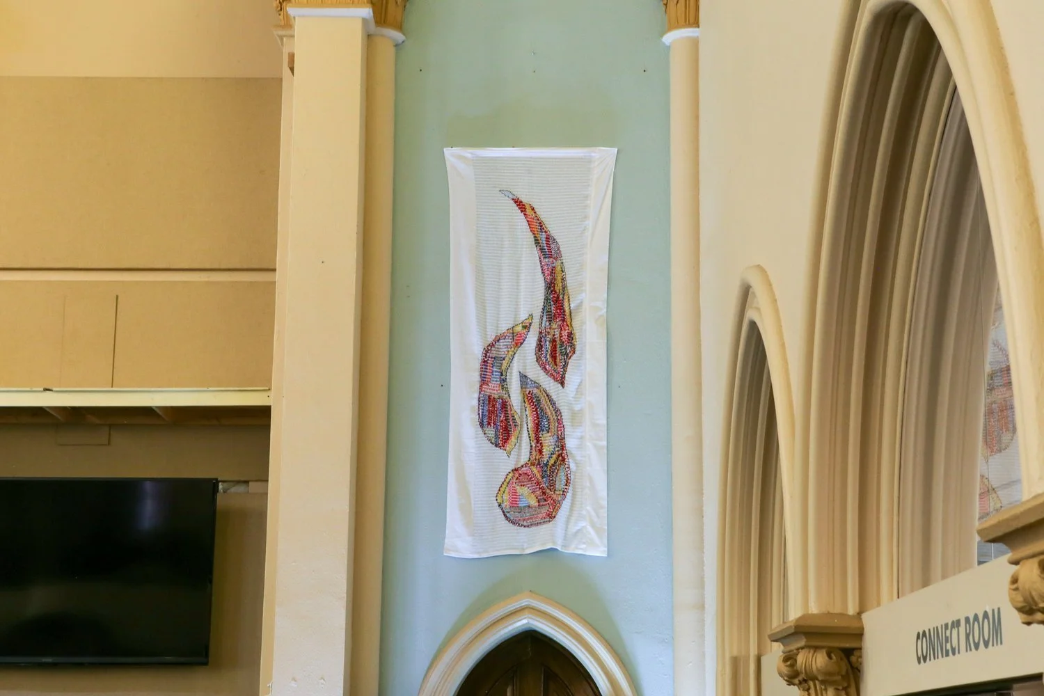Pentecost Banners by Jenny Stopher, a collaborative weaving, 2022.
