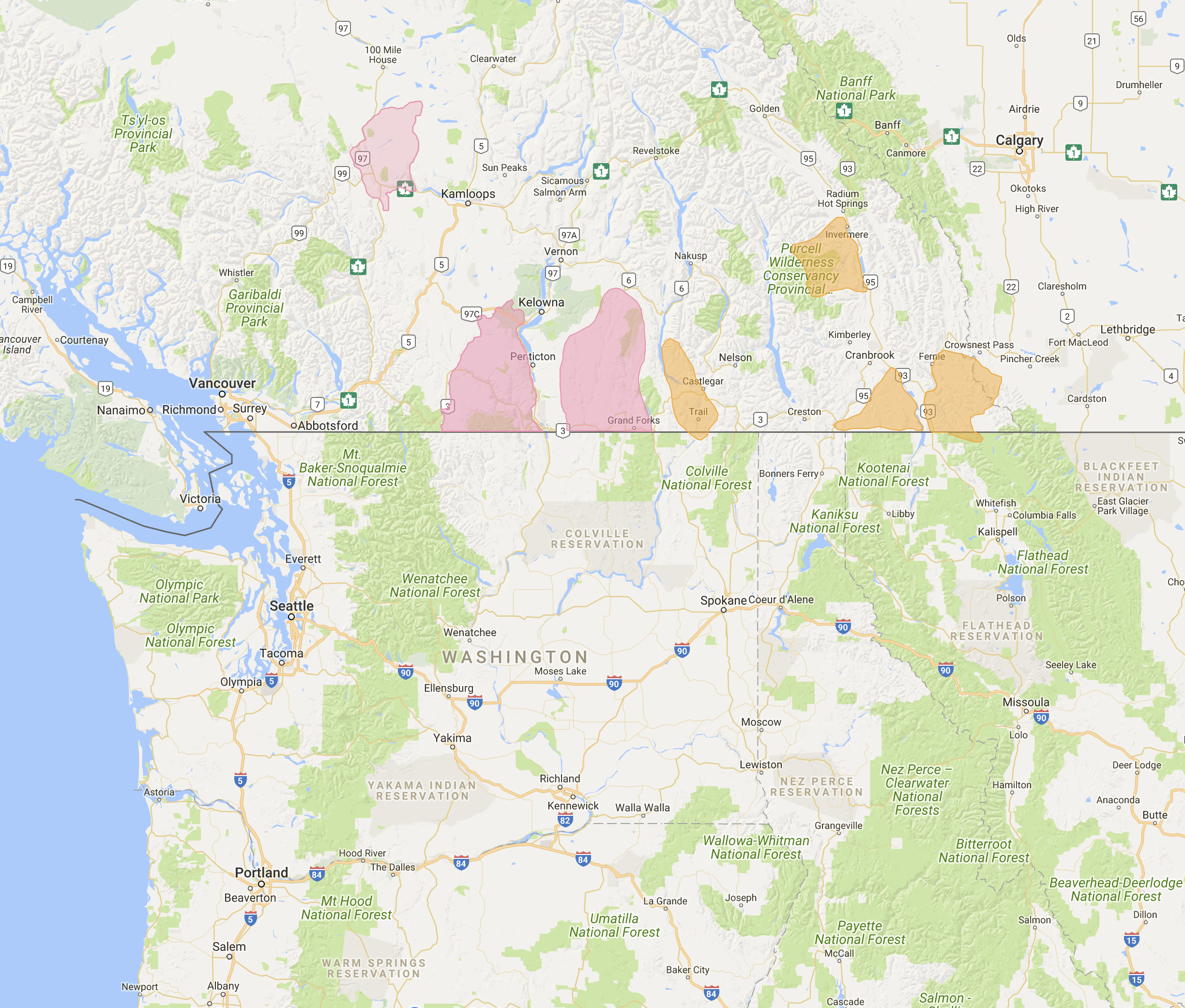 Study Area Map. The project has multiple study areas in southern British Columbia