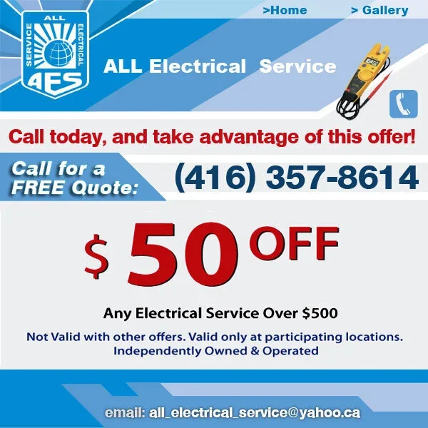 All Electrical Service discount coupon - $50 OFF any electrical service over $500.
