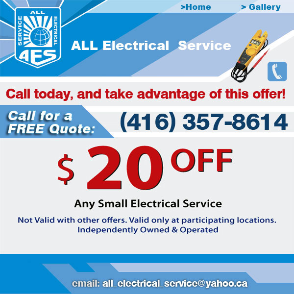 All Electrical Service discount coupon - $20 OFF any small electrical service.