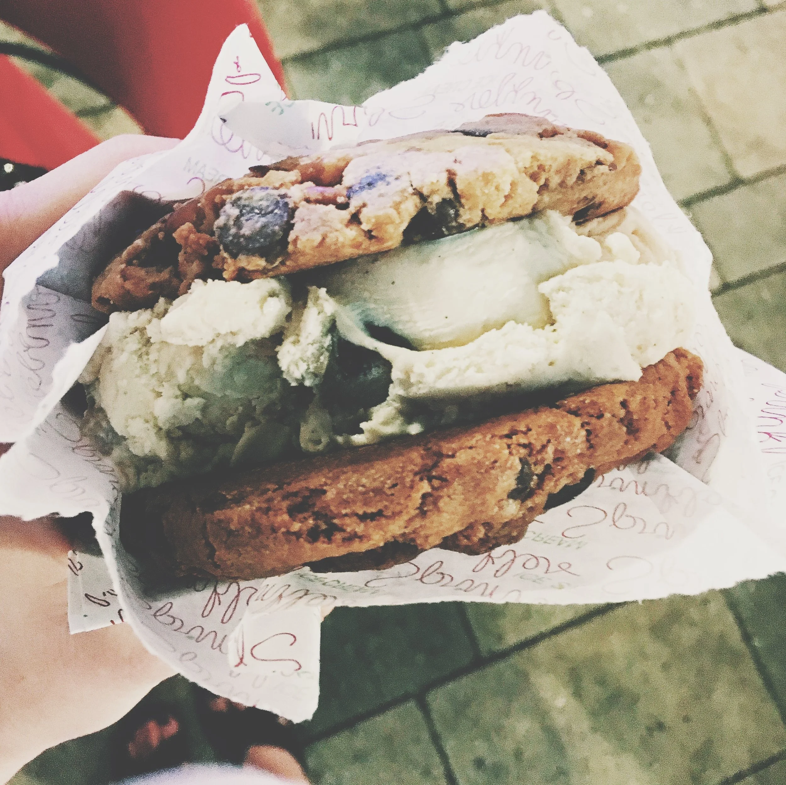 Washed that down with a ice cream cookie sandwich.