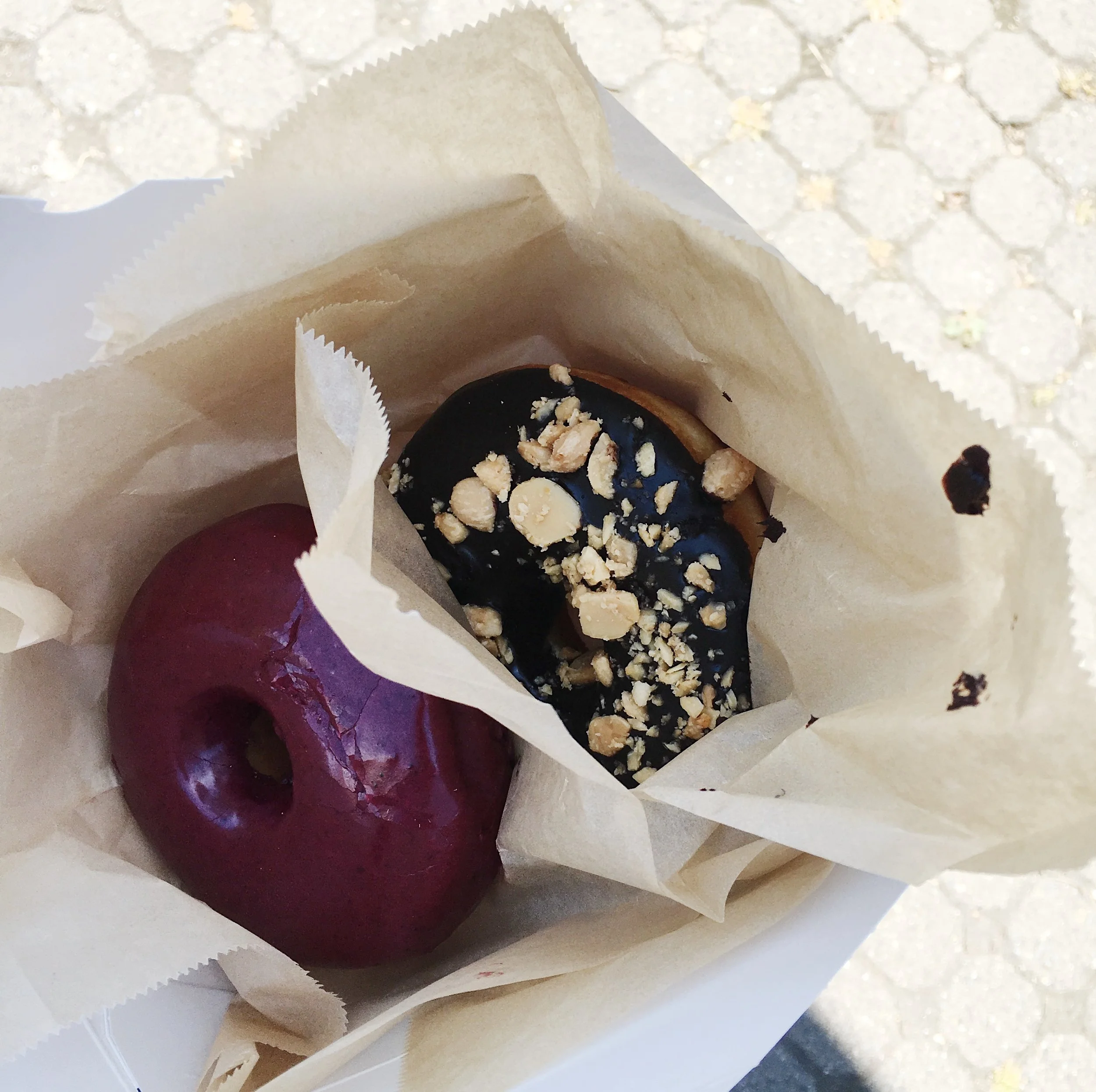 Blueberry bourbon basil and chocolate almond ganache donuts from Blue Star.