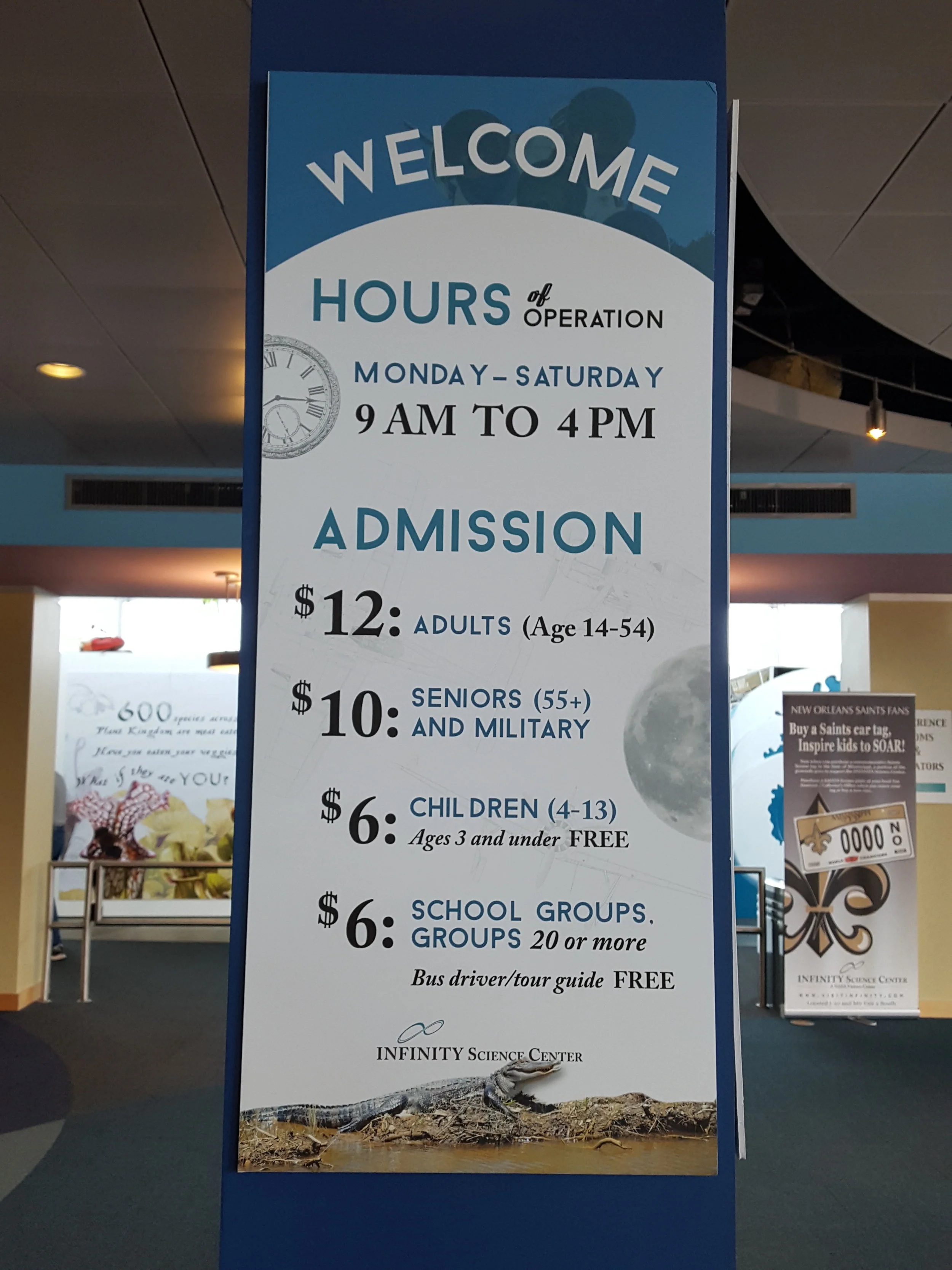 Cost of admission to the INFINITY Science Center