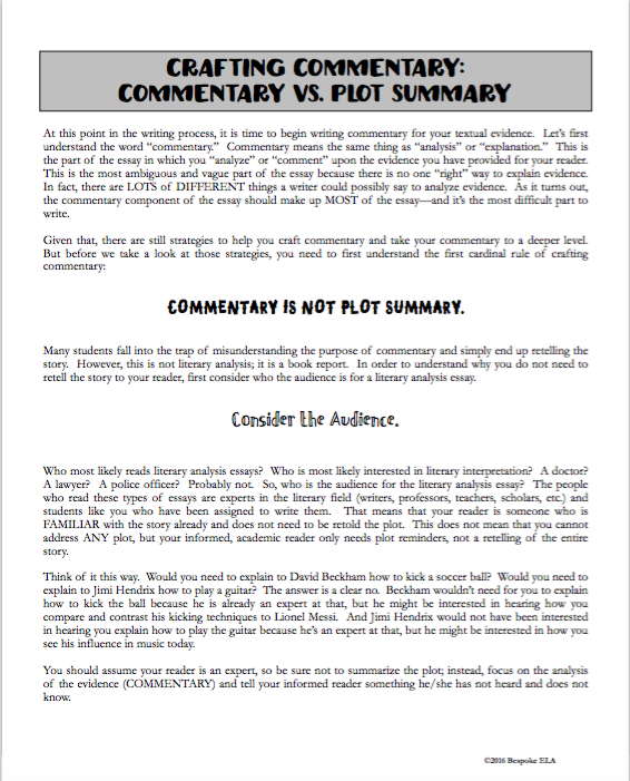 examples of commentary sentences in an essay