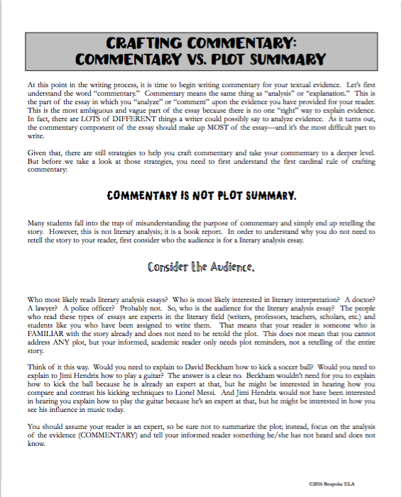 commentary essay prompts