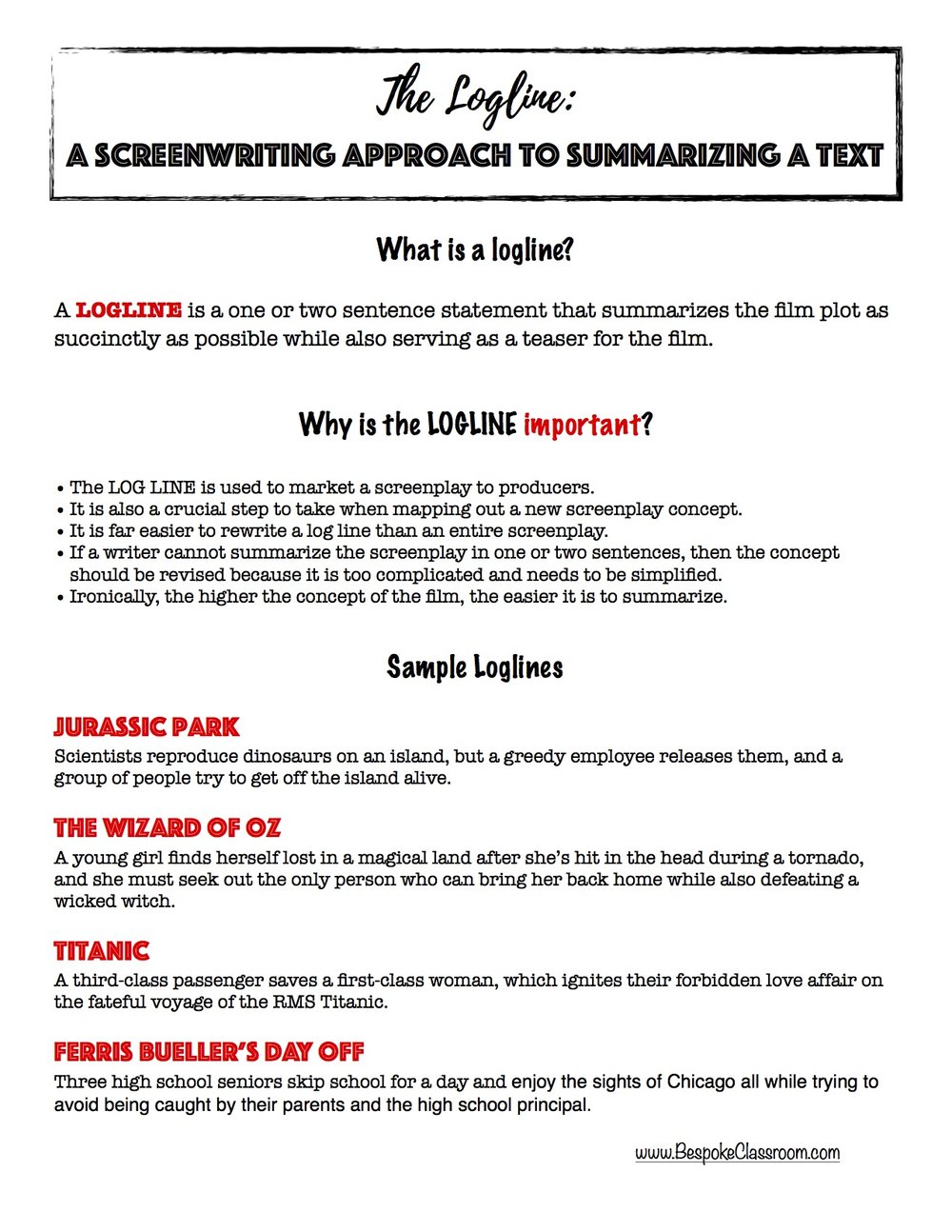 The Logline: A Screenwriting Tool that Helps Students with Textual The Logline: A Screenwriting Tool that Helps Students with Textual