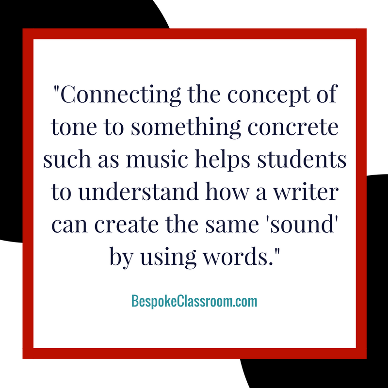Connecting the concept of tone to something concrete such as music helps students to understand how a writer can create the same “sound” by using words..png
