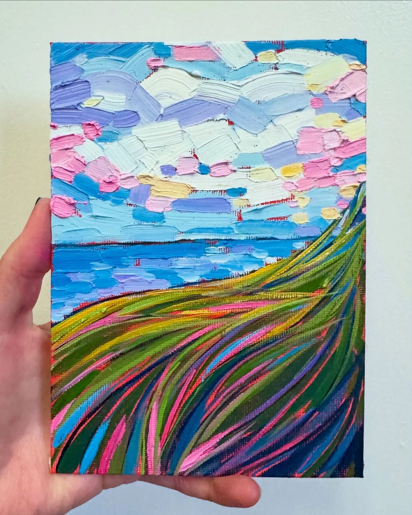 Quick little guy before I flew out on a redeye ✈️ I was honestly really disappointed with it&hellip;but then I added a pop of pink and started to dig it! Funny one a few extra strokes can do 🖌️
.
.
.
#landscape #nature #naturelovers #art #artwork #a